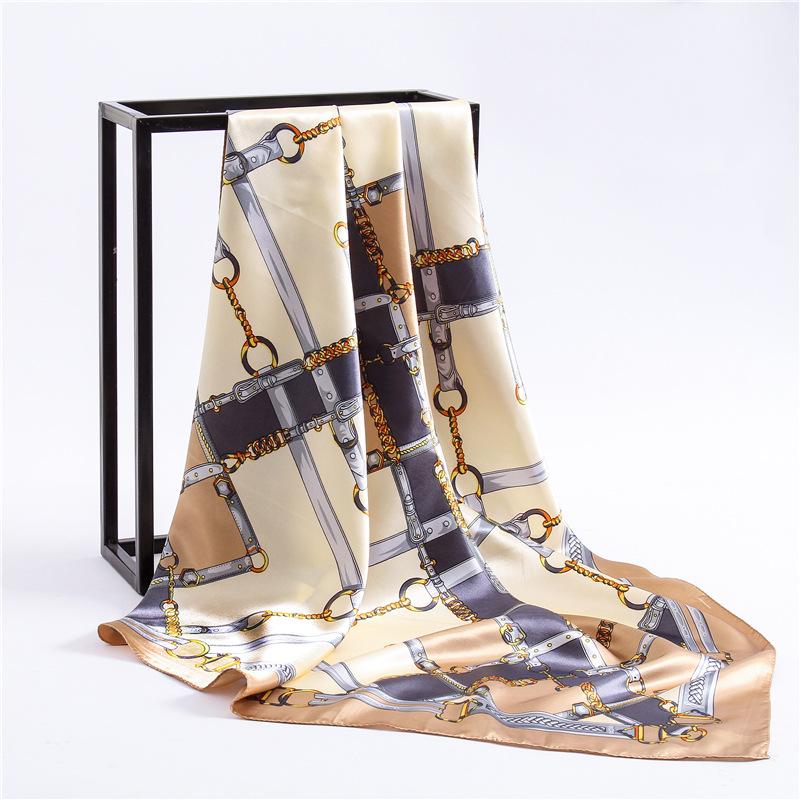 90cm Square Shawls Women Hijab Scarf For Hair Fashion Print Kerchief Neck Scarves Female Silk Satin Bag Scarfs For Ladies Banada