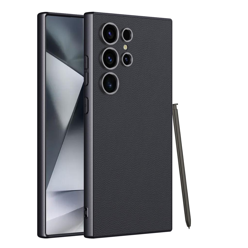 Metallic Lacquer Leather S24Ultra Phone Case For Samsung Galaxy S23 S24 S25 Ultra Hard PC Shell Luxury Skin Protective Cover