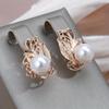 1 Pair Golden Color Drop Dangle Earrings for Women Vintage Flower Lab Pearl Piercing Bride Wedding Earrings Elegant Fine Jewelry