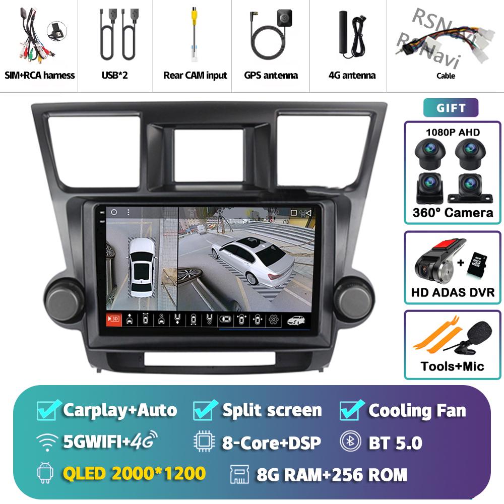 Android 14 Car Radio For Toyota Highlander 2007 - 2015 Player Multimedia GPS Navigation Stereo CarPlay Auto Video Head Unit DVD