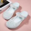 Fashion Summer Women Mary Jane Beach Sandals Hollow Out Breathable Jelly Garden Shoes Soft Bottom Anti Slip Slope Heel Cool Slippers