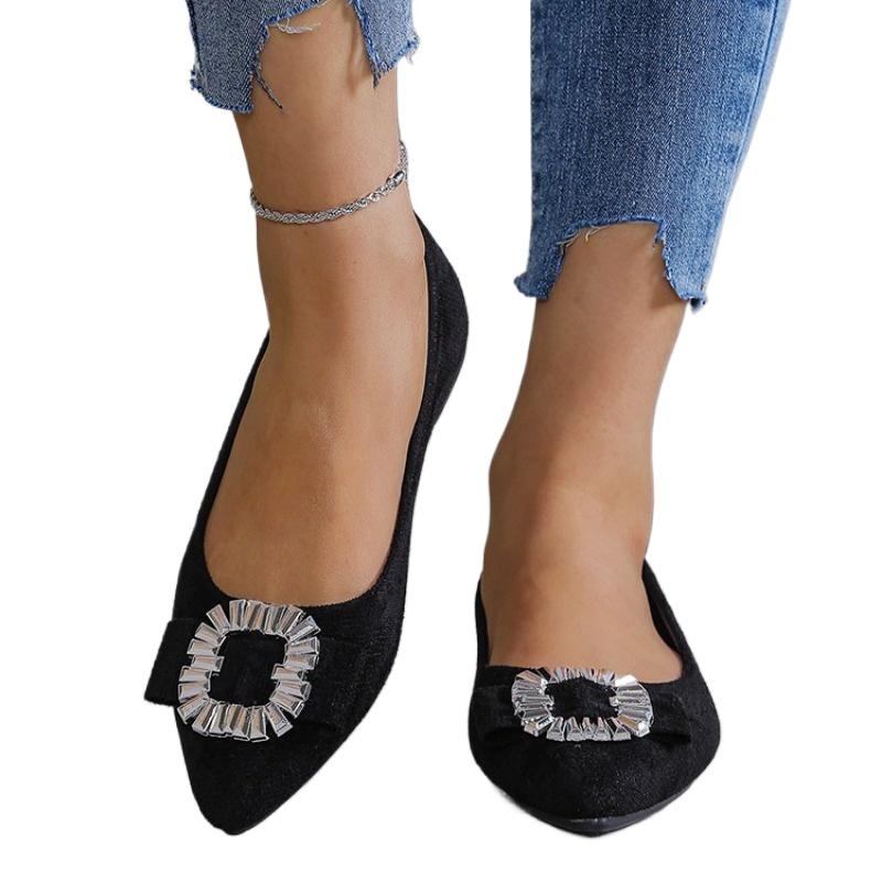 Fashion 2025 New Ladies Shoes Shallow Women's Flats Fashion Metal Decoration Office and Career Sexy Pointed Toe Plus Size Flat Low Heels