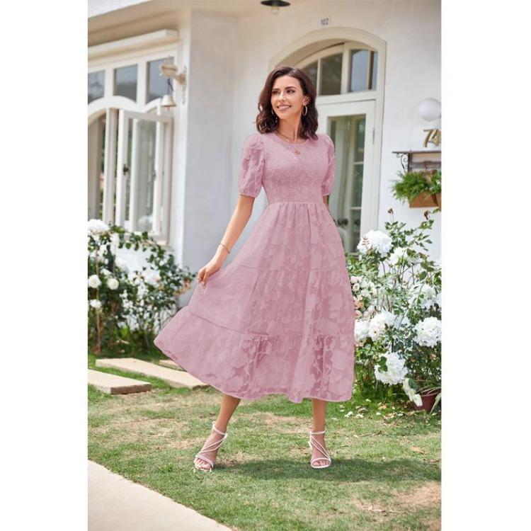 Women Summer Floral Dress Casual Loose Round Neck Short Sleeve Dresses Female Womens Dress