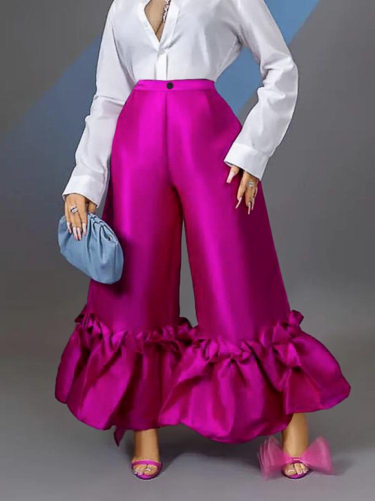 Summer High Waist Loose Ruffle Wide Leg Pants for Women