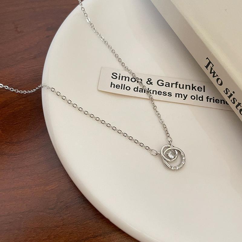 Серебряный цвет изящный круглый циркон кулон ожерелье простой универсальный легкий роскошный ключичный цепь для женщин ювелирные изделия