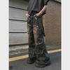 2024 Unisex American Retro Yellow Multi-Pocket Workwear Jeans - Loose Straight Hip-Hop Style