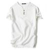 Men's Chinese-Style V-Neck Linen T-Shirt - Short-Sleeved, Solid Color, Summer Cotton Blend