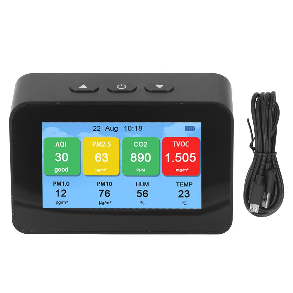 Air Quality Monitor with Time Display CO2 PM2.5 PM1.0 PM10 Tester LCD Screen Air Detector English