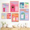 Pink Cocktail Cartoon Poster Nordic Espresso Spritz Fruits Juice Wine Drinks Canvas Painting Art Wall Pictures For Kitchen Decor