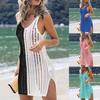 Summer Women Beach Dress Solid Color Anti Sun Hollow Out Bikini Cover Up for Swimming Pool