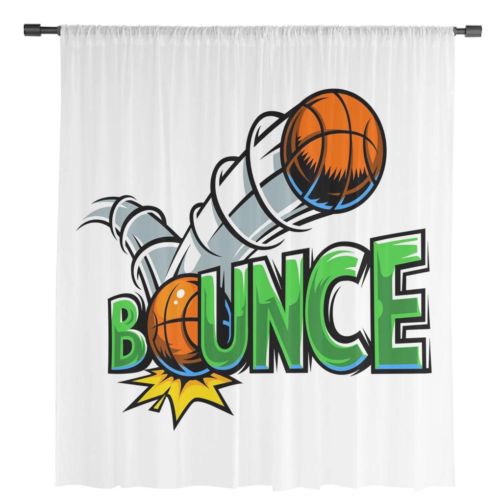 Comic Cartoon Basketball Sheer Curtain for Bedroom Tulle Voile Curtain for Kitchen Living Room Decor Window Treatment