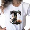 New Women T Shirt Custom Name Letter Combination Print Tshirt Flower Letter Font A B C D E F G Short Sleeve Female Tees Tops