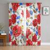 Red Poppy Daisy Flower Modern Curtain For Living Room Transparent Tulle Curtains Window Sheer For The Bedroom Accessories Decor