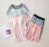 New Modal Lady Short Sleeve Pajamas Set with Bra Pad Bra One Piece Half Sleeve Shorts Striped Loose Large Size Home Wear Set