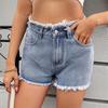 Women Summer Denim Shorts Ladies Washed Jeans Straight Mini Short Pants With Tassel