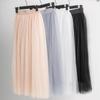 Qooth Elastic Waist 3 Layers Mesh Long Tulle Skirt Spring Autumn Elegant Vintage High Waist Ball Gown Gauze Tutu Skirt QT2001