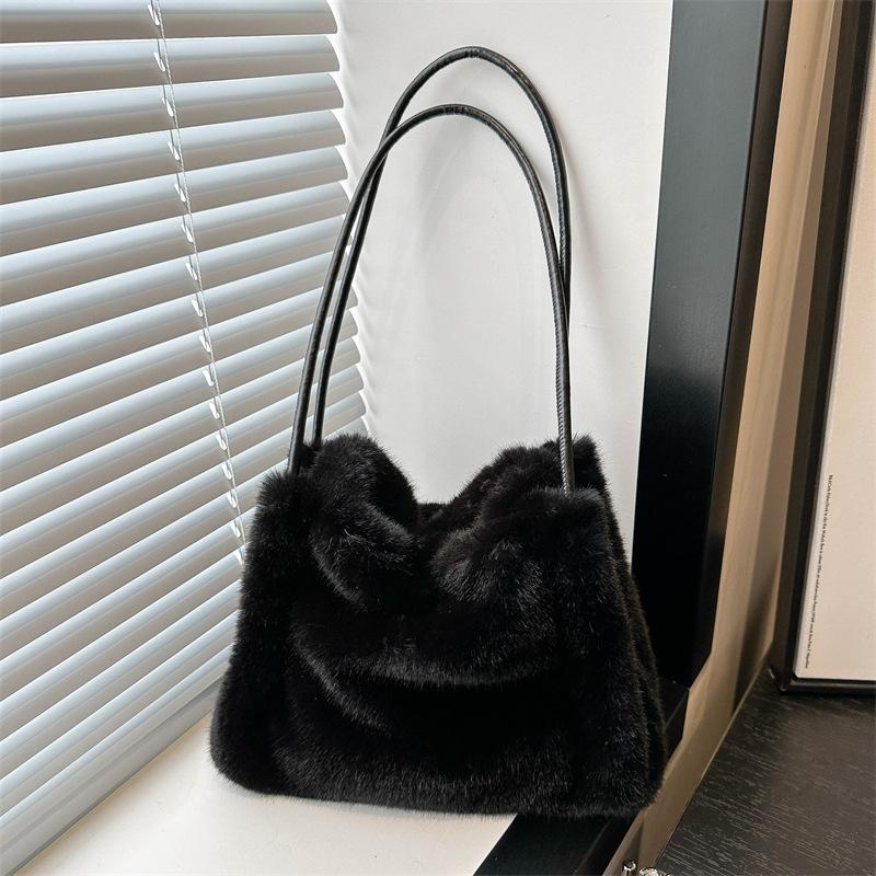 Women Fluffy Shoulder Bag Top-handle Bag New Fashion Female Autumn Winter Handbag Soft Plush Versatile Shopping Tote