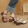 Fashion 2024 New Retro Genuine Leather Women's Sandals Square High Heels  Office  Platform Buckle Shoes