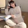 Autumn Women Solid Warm 2 Piece Sets Thicken  Velvet Ribbed Fleece Set Pullover and Pants Women Casual Pajama Sets