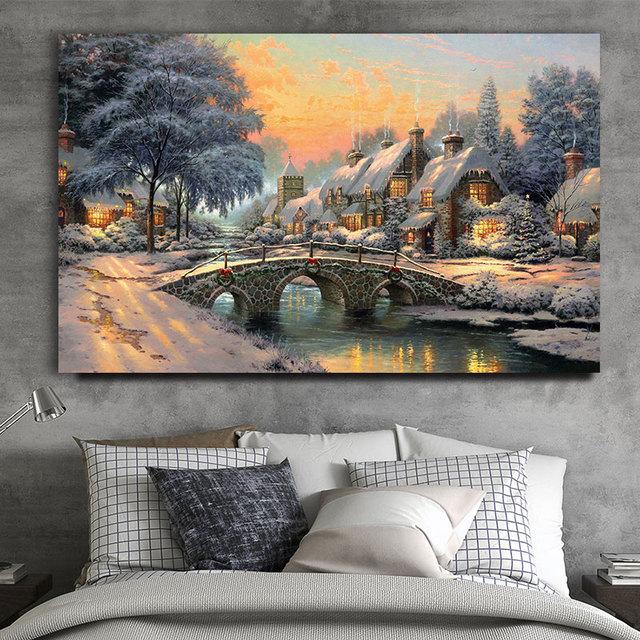 Landscape Canvas Painting Snow Scene Prints Winter Christmas Posters and Prints for Living Room Decoration Home Decor Cuadros