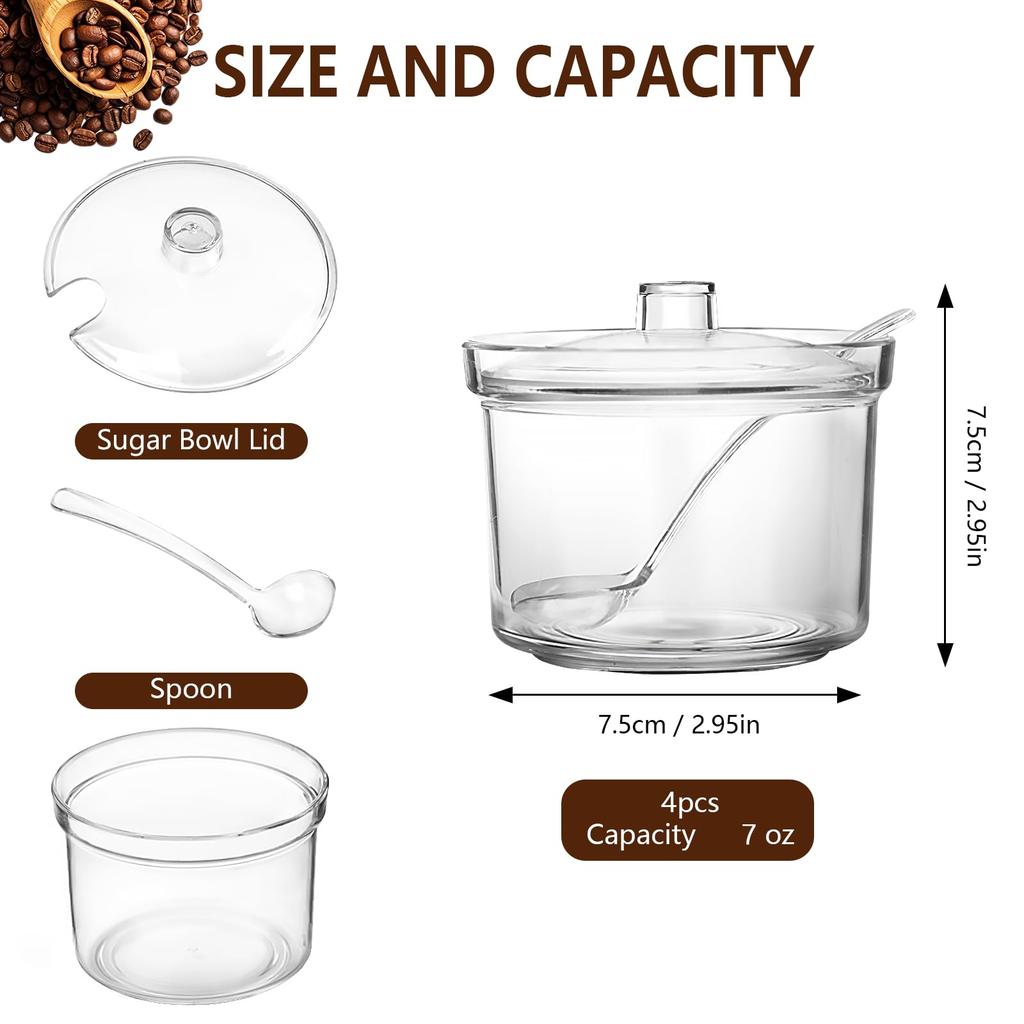 KoMvzyl 4-компонентный настольный прозрачный диспенсер для сахара с крышкой и ложкой, включает бирки, для приправ, конфет, кофе, чая, специй и трав