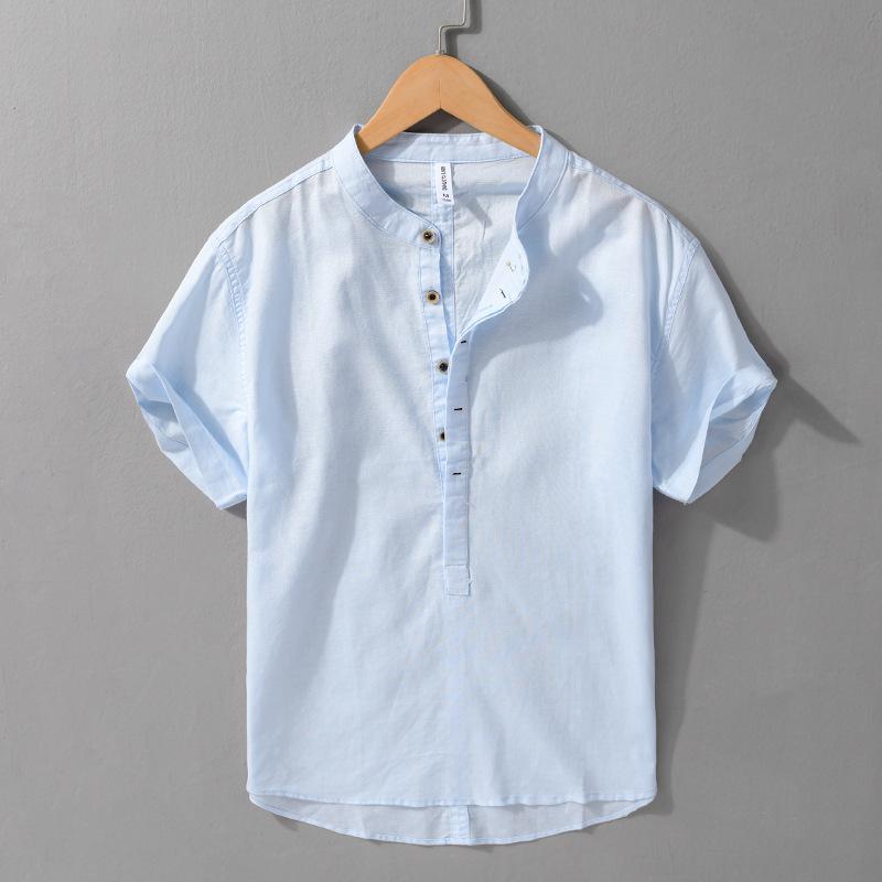 Men's Spring and Summer Wrinkled Linen Short-sleeved Shirt