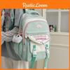 Color Cute Blocked Letter Printed Student Leisure Backpack With Pendant Plush
