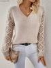 2025 Fashion Casual Sweaters Tops For Womens Solid V Neck Knit Sweater Fall Pullover Knit
