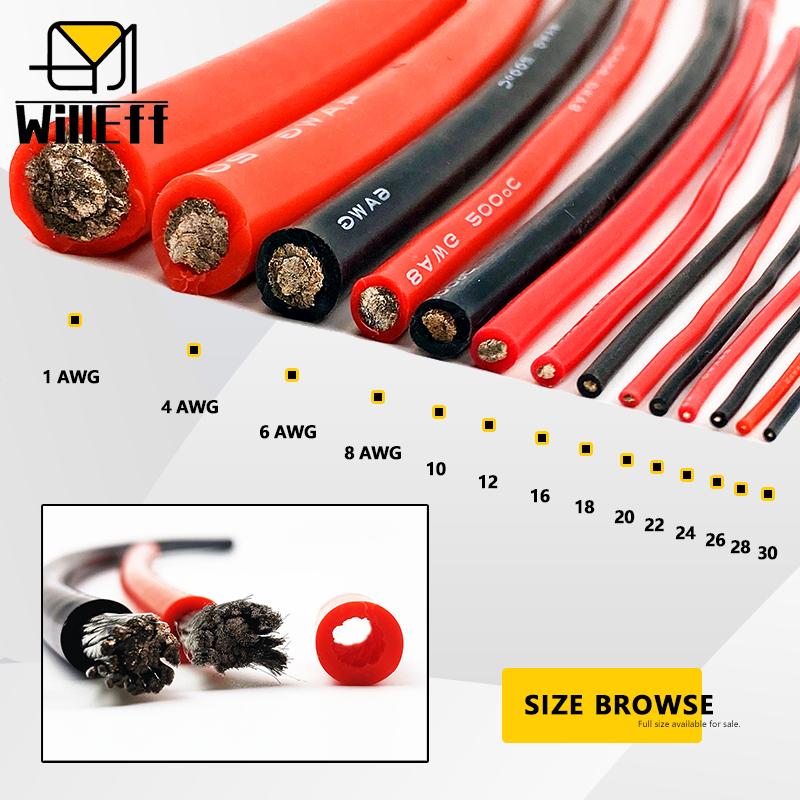 1M/2M 1AWG Silicone Wire Electric Car Battery Cable Power High Current Inverter 2AWG 4AWG 6AWG 8AWG 1 2 4 6 8 10 12 AWG 50mm