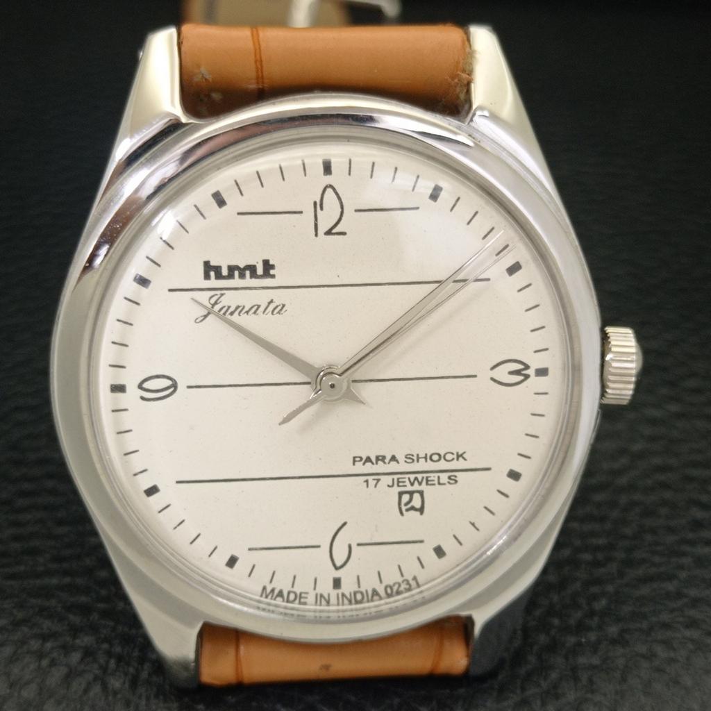 HAND-WINDING VINTAGE HMT JANATA INDIAN MENS WHITE COLOR DIAL WATCH A700070-5 R201-a700070