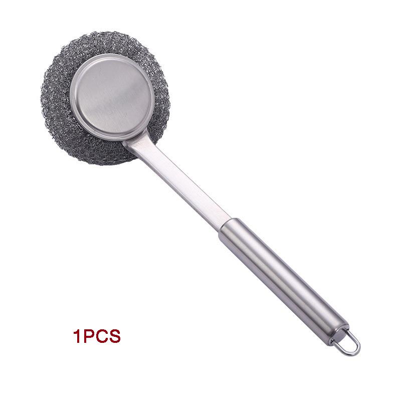 Stainless Steel Long Handle/Short Handle Cast Iron Pan Scrubbers Brush Household Stove Kitchen Specific Steel Wire Ball Cleaning Brush