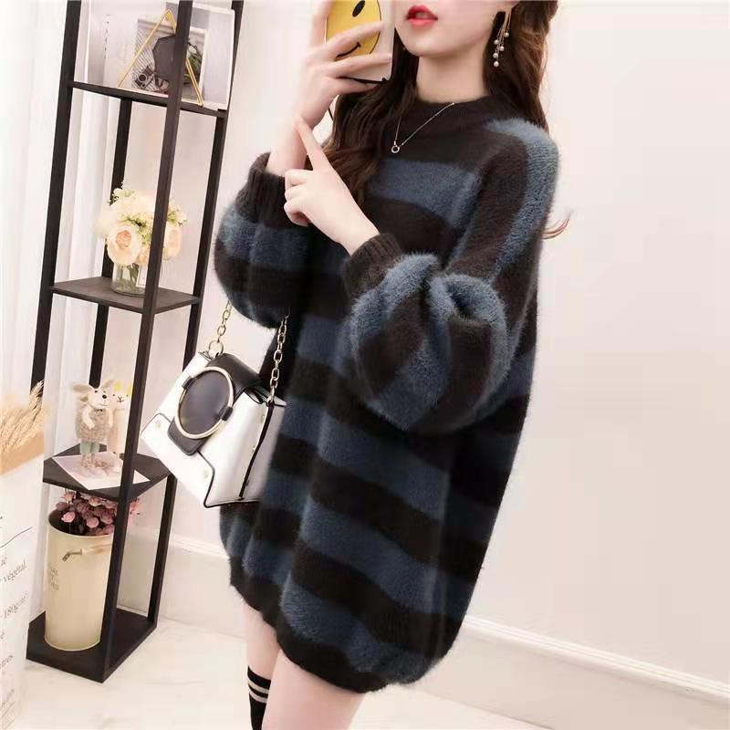 Sweater Pullover for Women Loose Korean Version Autumn and Winter Loose Stripe Knitwear Pullover Women Tops