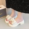 Bow with Skirt Cool Slippers Women's Outer Wear 2025 New Summer Versatile Muffin Bottom Stepping On Shit Thick-soled Slippers