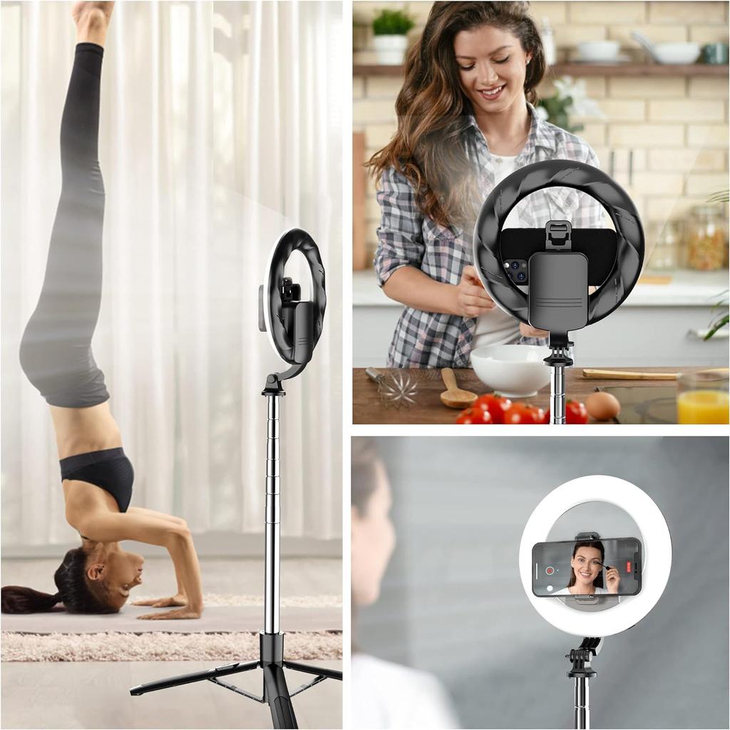 8" Selfie Ring Light with 66" Extendable Tripod Stand & Phone Holder, Portable Unplugged Dimmable LED Ringlight