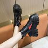 Fashion 8CM Heels High Top Wedges Chunky Sneakers Platform Leather Short Boots for Women Botas Feminina 2024 New Autmn Women Ankle Boots