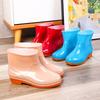 Non-slip Fashion Velvet Short Tube Rain Shoes Women's PVC Beef Tendon Sole Solid Color Low Tube Women's Water Shoes