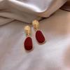 Red Retro Earrings Hong Kong Style Temperament Stud Earrings New Trendy Simple Niche Design Earrings Women