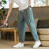 Men Ninth Pants Loose Straight Drawstring Elastic Waist Pockets Plus Size Solid Color Breathable Soft Ankle Length Casual Sweatpants