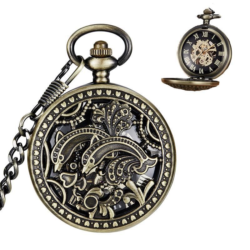 Butterfly Dragonfly Flip Retro Copper Mechanical Pocket Watch