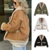 Woman Vintage Jacket Fleece Pocket Casual Long Sleeve Coat Ladies Autumn Warm Thicken High Street Elegant Outwear Chic
