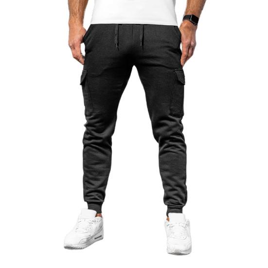 Men Winter Sweatpants Drawstring Waist Fleece-Lined Jogger Pants with Multiple Pockets Solid Color Thick Cargo Pants for Work Street Wear