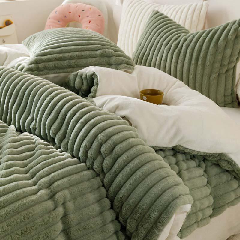 4pcs Vertical Rabbit Fleece Winter Baby Fleece Bed Sheet Cover Pillowcase Thickened Warm Bedding