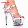 Women's Flower Transparent High Heel Shoes Slim Heel Sandals Fashion Crystal Dance Shoes 17cm Heel 7cm Platform YKC