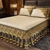 3PCS European Crystal Velvet Bed Skirt Winter Lace Velvet Bed Cover Warm Non-slip Thickened Fleece Bedding Three-piece Set