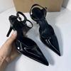 Summer Modern Office Shoes for Women Patent Leather Wedding Slingbacks Pointed Brand Designer Female High Heeled Sandals