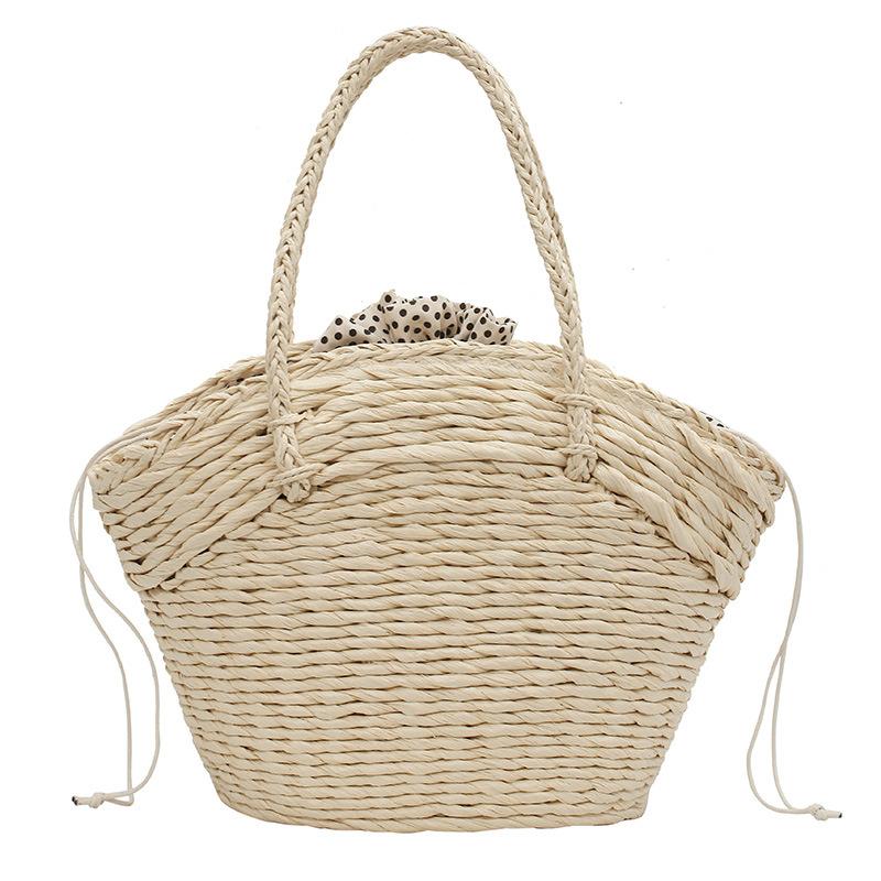 Summer Straw Bag Women Weave Handmade Handbag Drawstring Handle Bag Large Capacity Wave Point Tote Bag Shopping Bags ARI