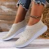 Flower Prints Knitted Flats for Women Plus Size Shiny Crystal Breathable Mesh Loafers Woman 2024 Autumn Slip-On Walking Shoes