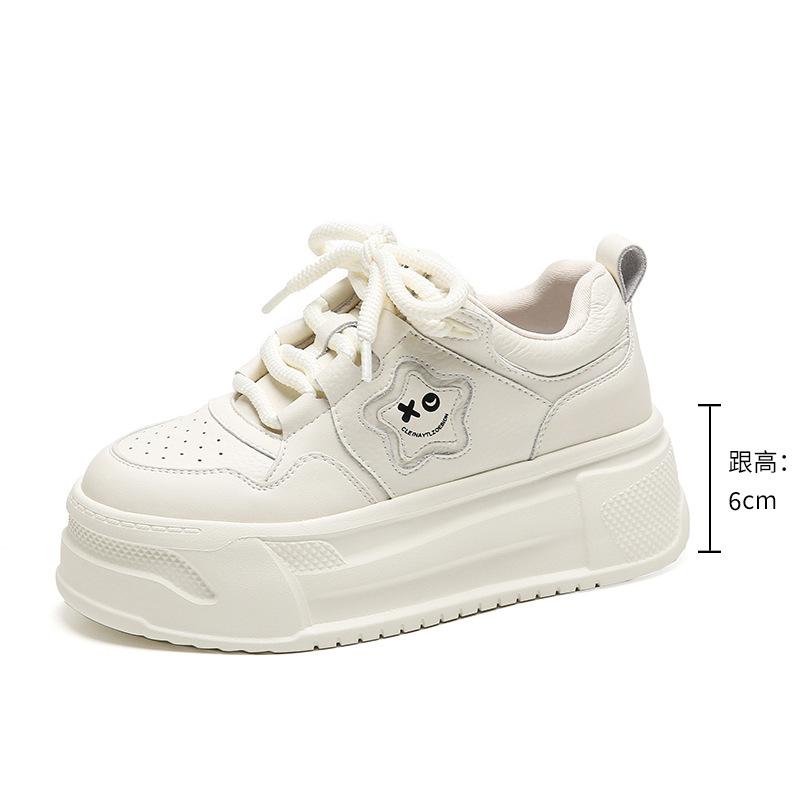 Thick-soled Heightening Board Shoes Women's Leather European Products Autumn New Versatile Little White Shoes Casual Color Matching Muffin Shoes Wom