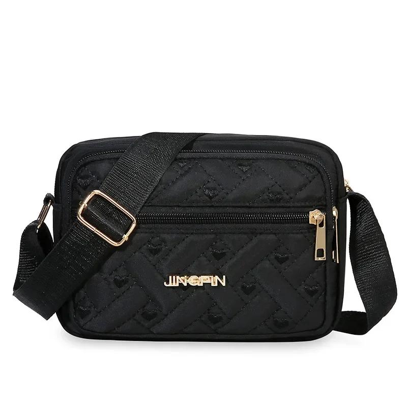 New Fashion Embroidery Women Nylon Square Handbags Lady's Shoulder Cross Body Female Casual Women's Zipper Handbag
