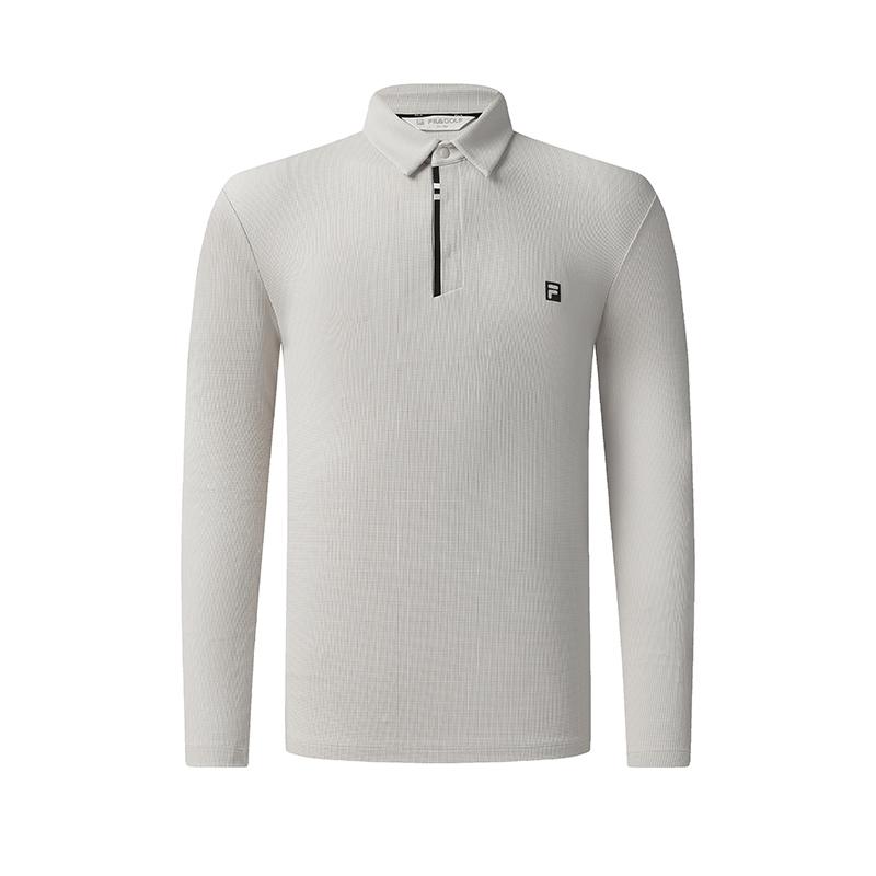 Fila Golf Series Fashion Sports Casual Stretch Comfortable Solid Color Knit Long Sleeve Polo Shirt Men Tops A11M545201FGY